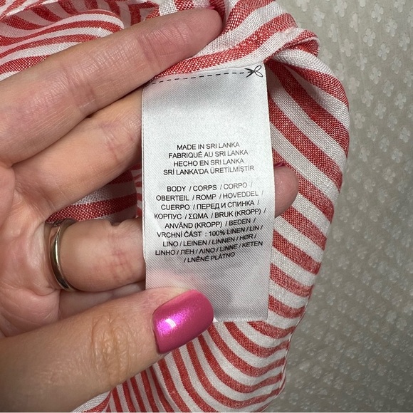 Lauren Ralph Lauren Black Label Red Striped Linen Tie Waist Top - Picture 4 of 5
